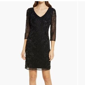 Pisarro Nights Black Sheath Dress 3/4 Sleeve Crew Neck